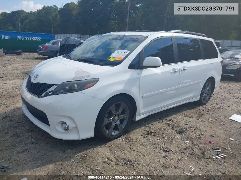 2016 Toyota Sienna Se 8 Passenger VIN: 5TDXK3DC2GS701791 Lot: 40414215