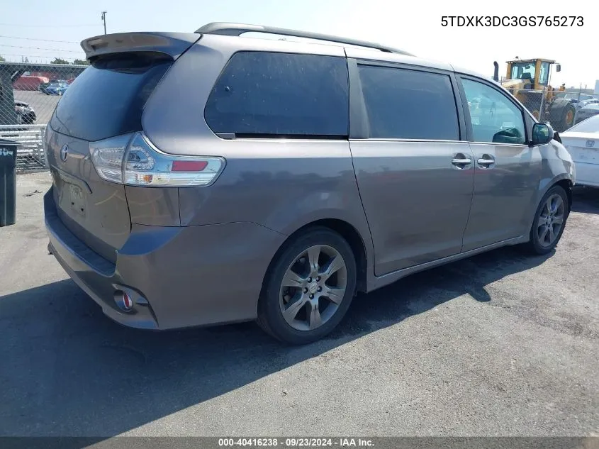 2016 Toyota Sienna Se 8 Passenger VIN: 5TDXK3DC3GS765273 Lot: 40416238