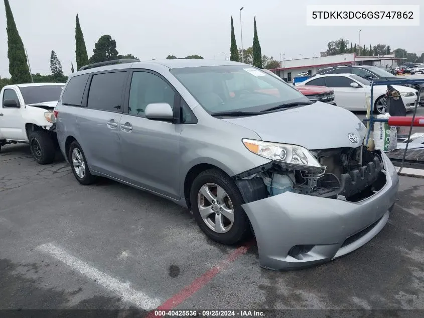 2016 Toyota Sienna Le 8 Passenger VIN: 5TDKK3DC6GS747862 Lot: 40425536