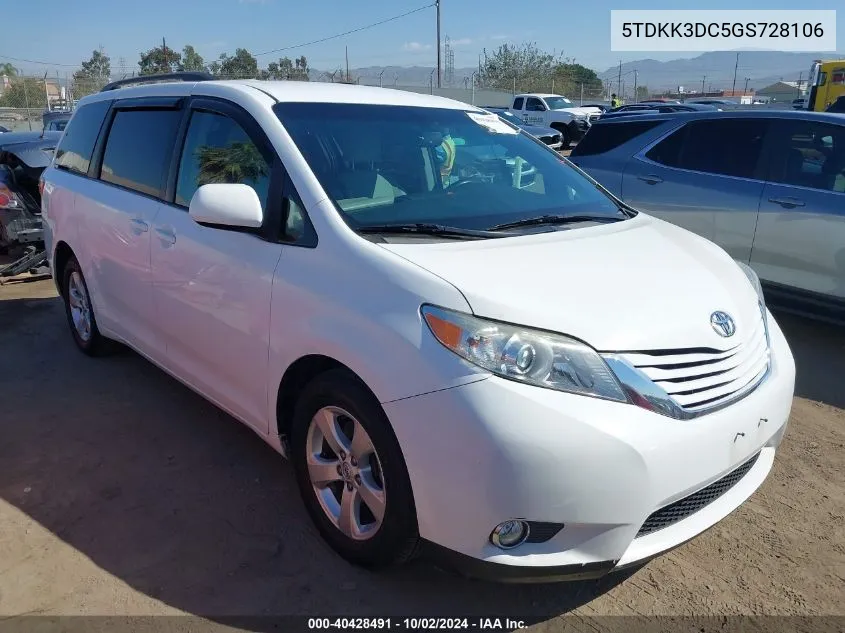 5TDKK3DC5GS728106 2016 Toyota Sienna Le 8 Passenger