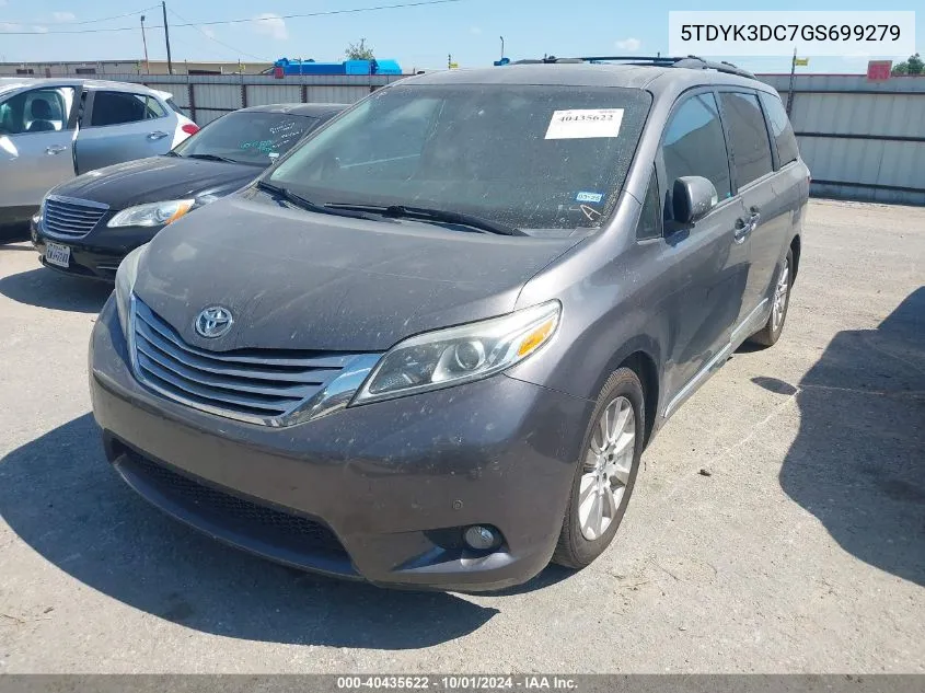 2016 Toyota Sienna Limited Premium 7 Passenger VIN: 5TDYK3DC7GS699279 Lot: 40435622