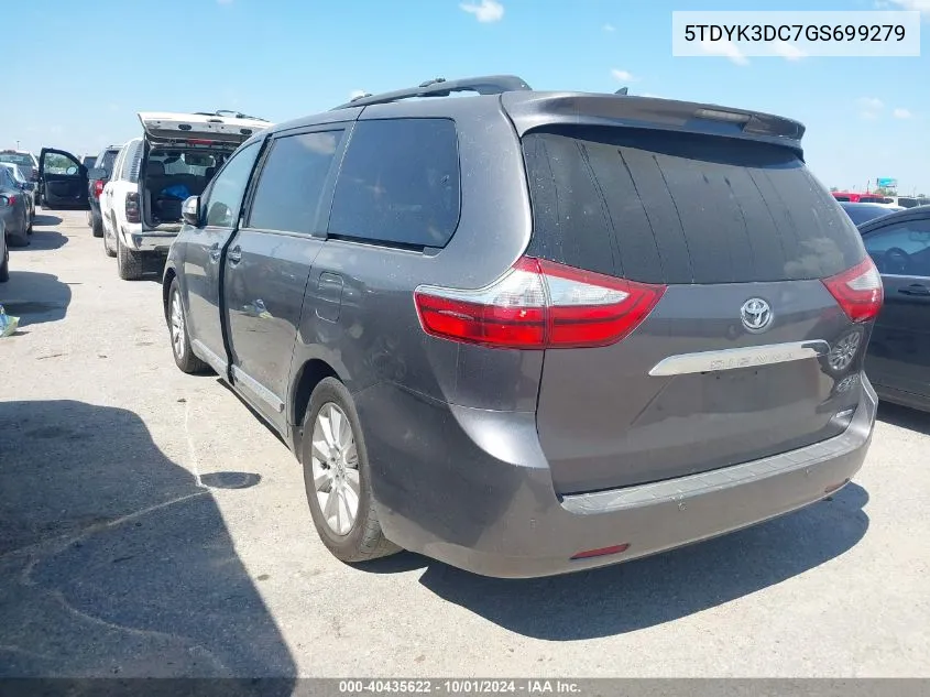 2016 Toyota Sienna Limited Premium 7 Passenger VIN: 5TDYK3DC7GS699279 Lot: 40435622