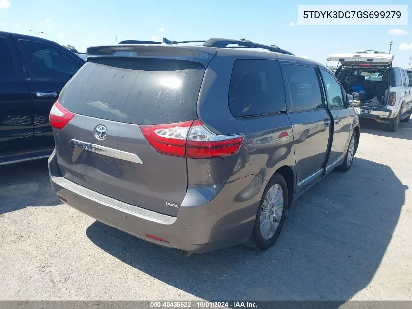 2016 Toyota Sienna Limited Premium 7 Passenger VIN: 5TDYK3DC7GS699279 Lot: 40435622