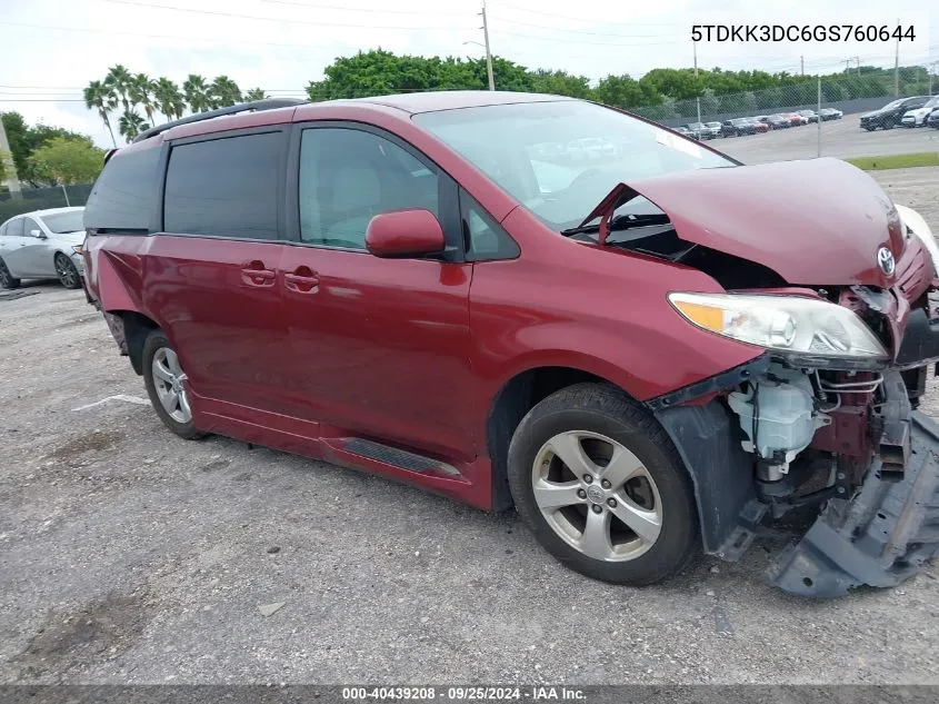 2016 Toyota Sienna Le 7 Passenger VIN: 5TDKK3DC6GS760644 Lot: 40439208