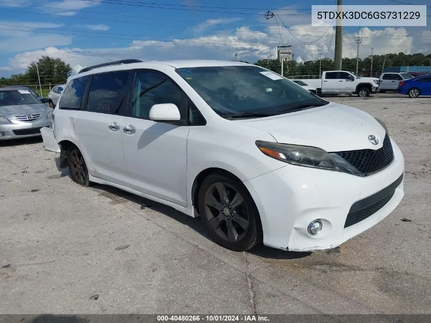 5TDXK3DC6GS731229 2016 Toyota Sienna Se 8 Passenger