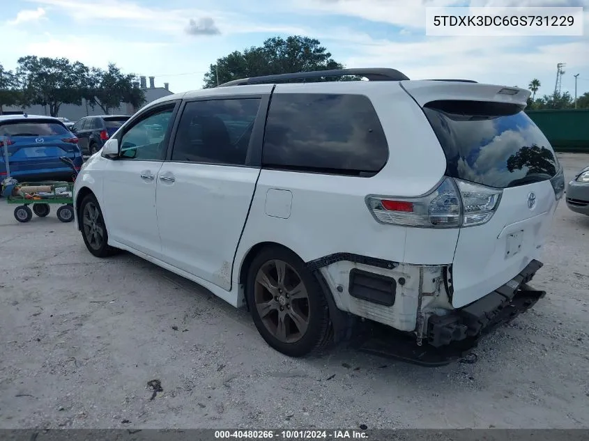 5TDXK3DC6GS731229 2016 Toyota Sienna Se 8 Passenger