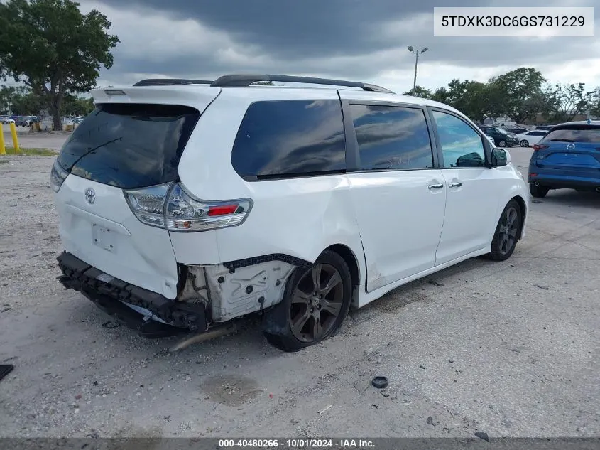 2016 Toyota Sienna Se 8 Passenger VIN: 5TDXK3DC6GS731229 Lot: 40480266