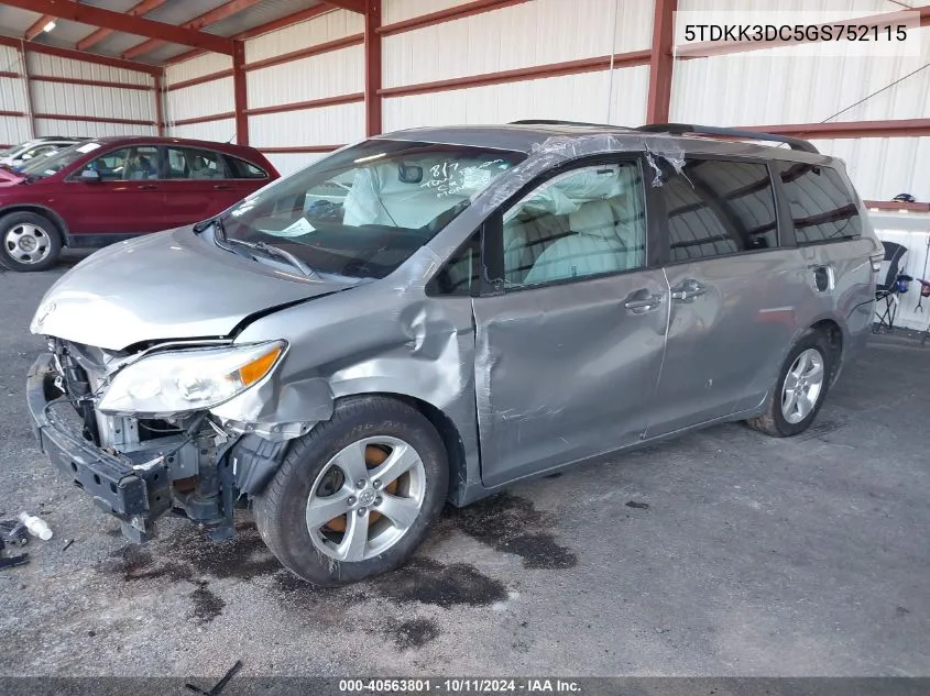 2016 Toyota Sienna Le 8 Passenger VIN: 5TDKK3DC5GS752115 Lot: 40563801