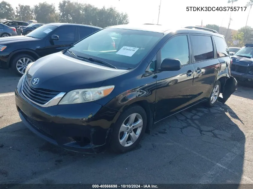 2016 Toyota Sienna Le 8 Passenger VIN: 5TDKK3DC4GS755717 Lot: 40566698