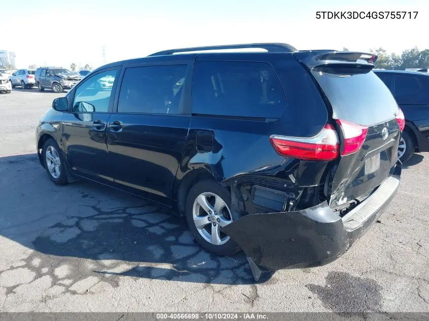 2016 Toyota Sienna Le 8 Passenger VIN: 5TDKK3DC4GS755717 Lot: 40566698