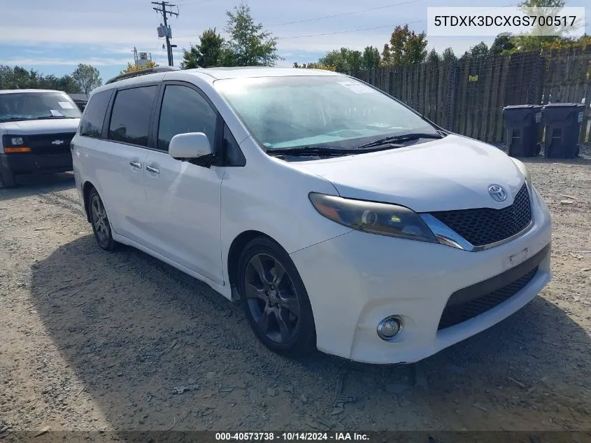 2016 Toyota Sienna Se 8 Passenger VIN: 5TDXK3DCXGS700517 Lot: 40573738