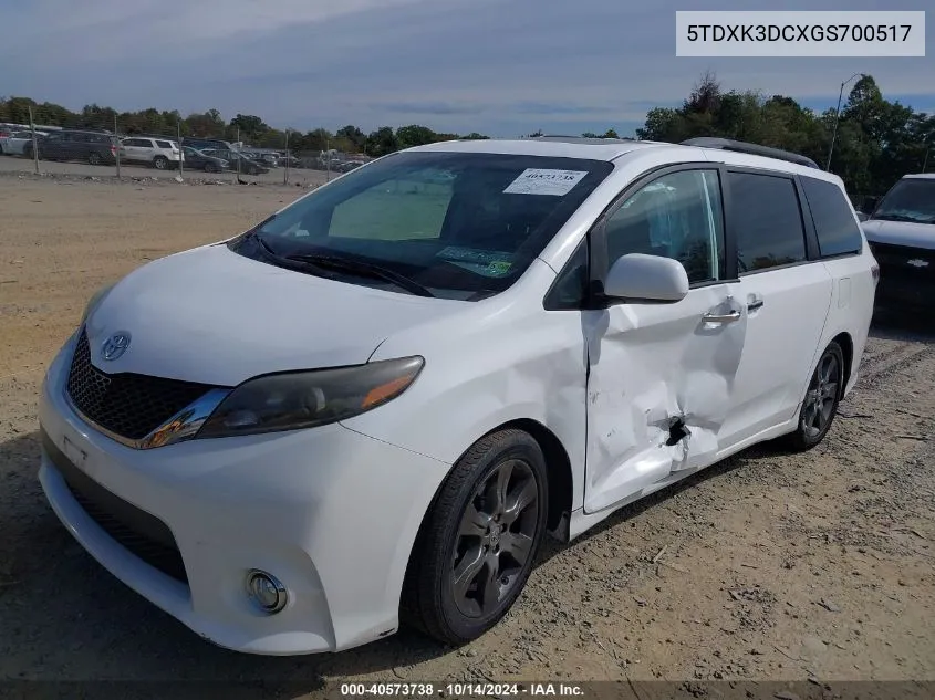 2016 Toyota Sienna Se 8 Passenger VIN: 5TDXK3DCXGS700517 Lot: 40573738