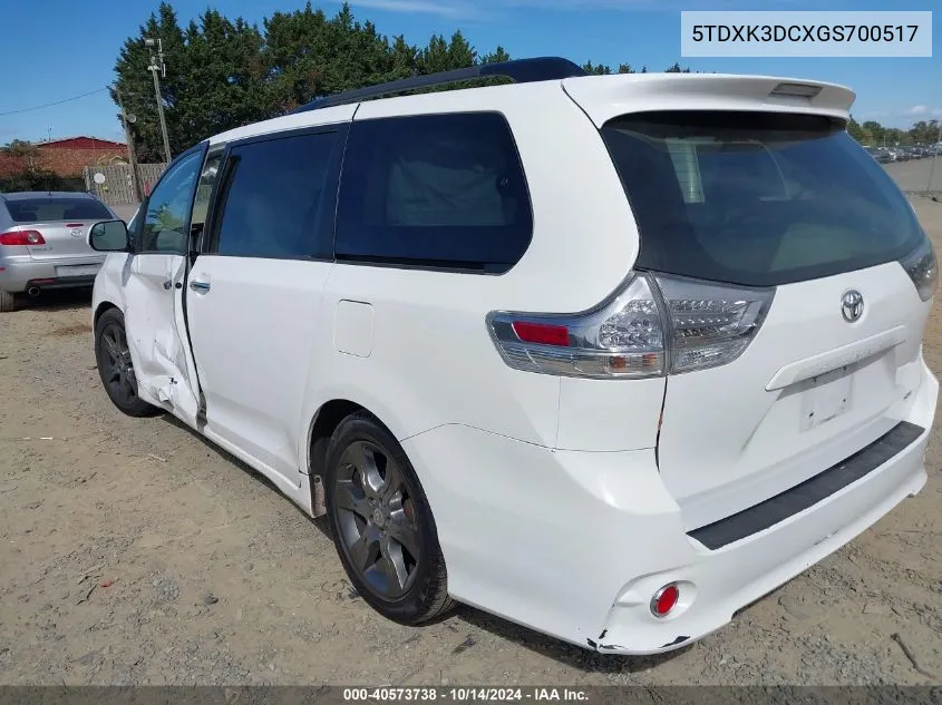 2016 Toyota Sienna Se 8 Passenger VIN: 5TDXK3DCXGS700517 Lot: 40573738