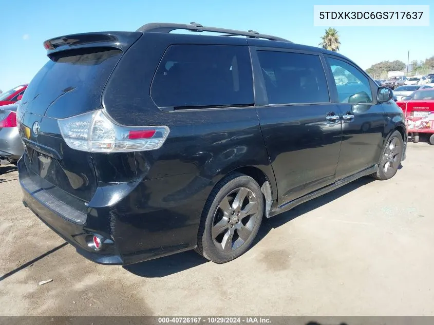 2016 Toyota Sienna Se 8 Passenger VIN: 5TDXK3DC6GS717637 Lot: 40726167