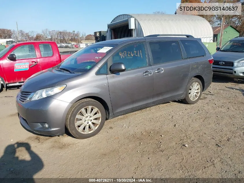 2016 Toyota Sienna Xle Premium 7 Passenger VIN: 5TDDK3DC9GS140637 Lot: 40726211