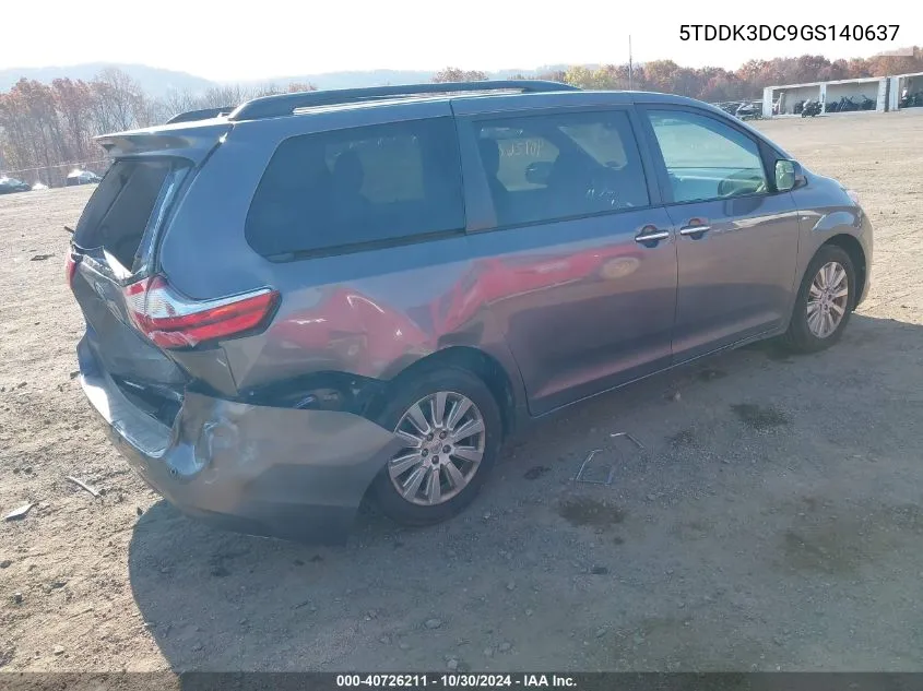 2016 Toyota Sienna Xle Premium 7 Passenger VIN: 5TDDK3DC9GS140637 Lot: 40726211