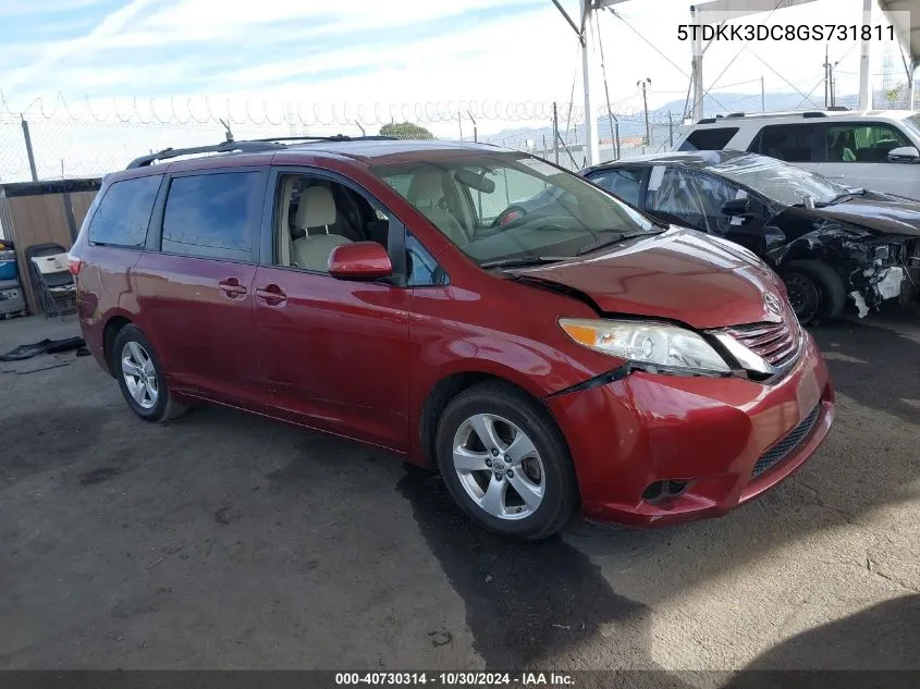 2016 Toyota Sienna Le 8 Passenger VIN: 5TDKK3DC8GS731811 Lot: 40730314