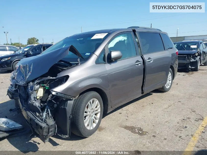 2016 Toyota Sienna Xle 8 Passenger VIN: 5TDYK3DC7GS704075 Lot: 40773852