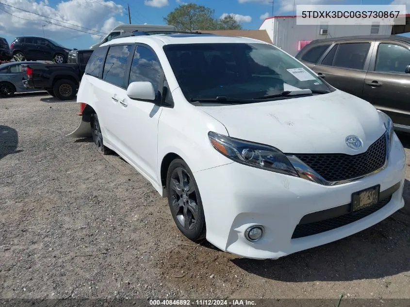 2016 Toyota Sienna Se Premium 8 Passenger VIN: 5TDXK3DC0GS730867 Lot: 40846892