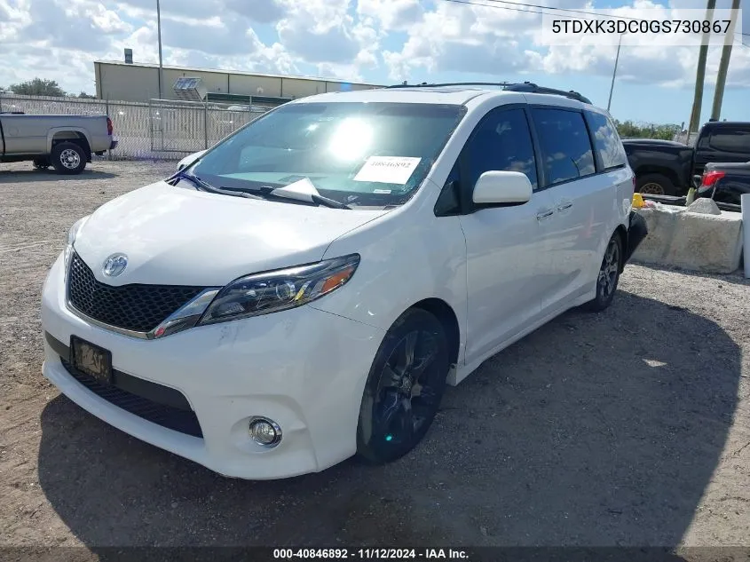 2016 Toyota Sienna Se Premium 8 Passenger VIN: 5TDXK3DC0GS730867 Lot: 40846892