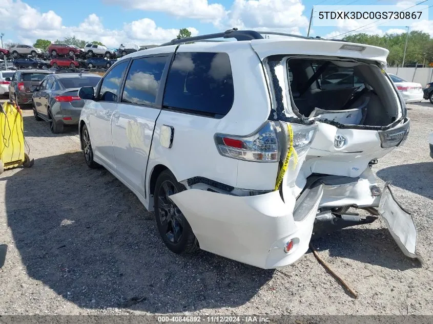 2016 Toyota Sienna Se Premium 8 Passenger VIN: 5TDXK3DC0GS730867 Lot: 40846892