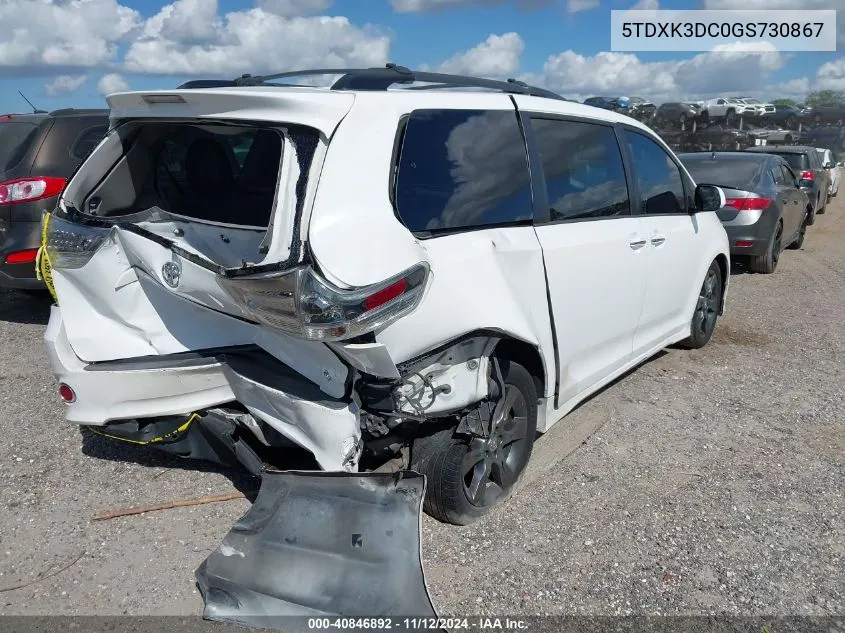 2016 Toyota Sienna Se Premium 8 Passenger VIN: 5TDXK3DC0GS730867 Lot: 40846892