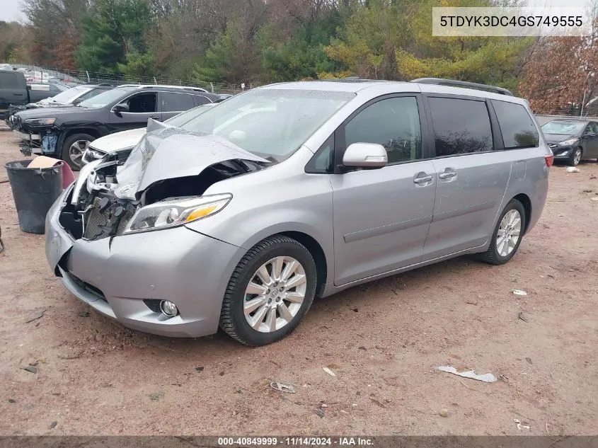 2016 Toyota Sienna Limited 7 Passenger VIN: 5TDYK3DC4GS749555 Lot: 40849999