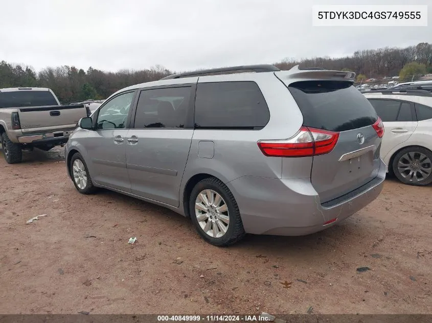 2016 Toyota Sienna Limited 7 Passenger VIN: 5TDYK3DC4GS749555 Lot: 40849999