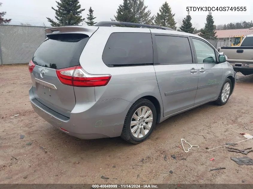 2016 Toyota Sienna Limited 7 Passenger VIN: 5TDYK3DC4GS749555 Lot: 40849999