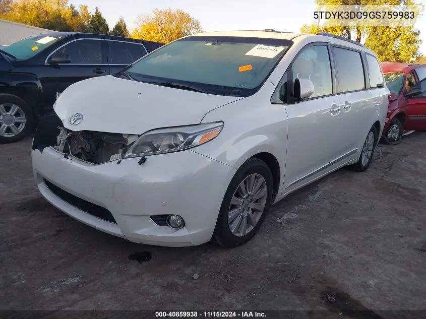 2016 Toyota Sienna Limited Premium 7 Passenger VIN: 5TDYK3DC9GS759983 Lot: 40859938