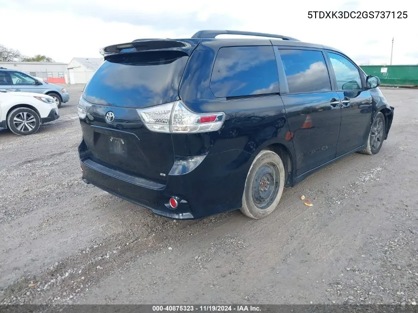 2016 Toyota Sienna Se Premium 8 Passenger VIN: 5TDXK3DC2GS737125 Lot: 40875323