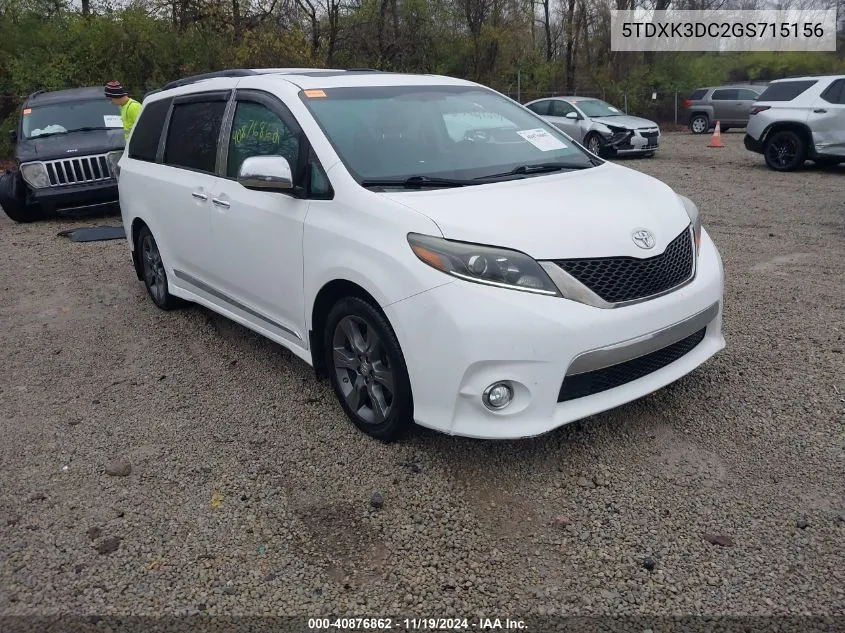 2016 Toyota Sienna Se VIN: 5TDXK3DC2GS715156 Lot: 40876862