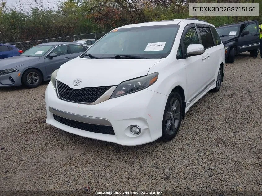 2016 Toyota Sienna Se VIN: 5TDXK3DC2GS715156 Lot: 40876862