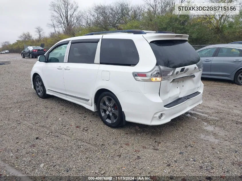 2016 Toyota Sienna Se VIN: 5TDXK3DC2GS715156 Lot: 40876862