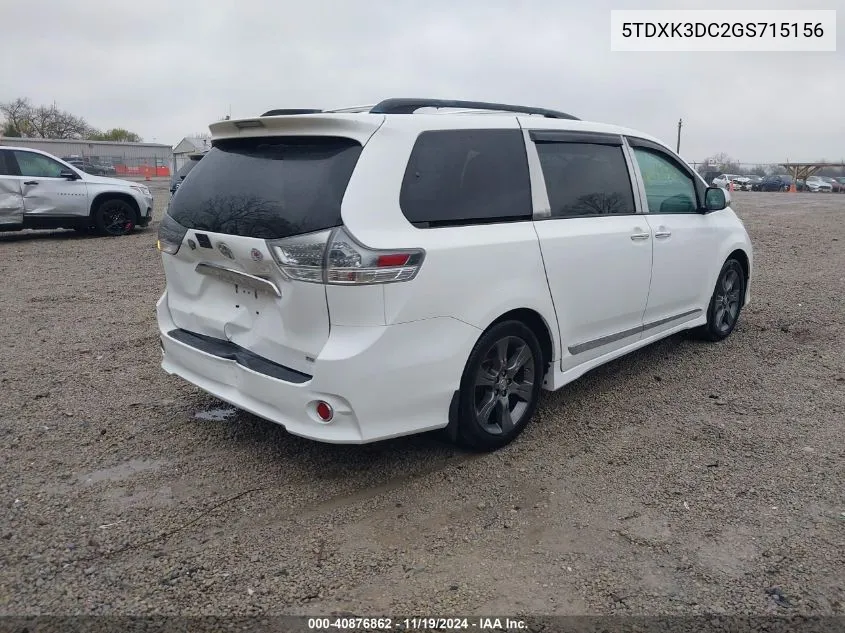 2016 Toyota Sienna Se VIN: 5TDXK3DC2GS715156 Lot: 40876862