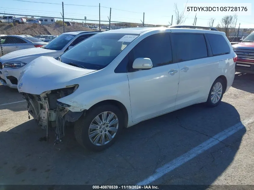 2016 Toyota Sienna Limited Premium 7 Passenger VIN: 5TDYK3DC1GS728176 Lot: 40878539