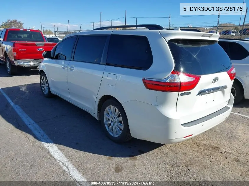 2016 Toyota Sienna Limited Premium 7 Passenger VIN: 5TDYK3DC1GS728176 Lot: 40878539