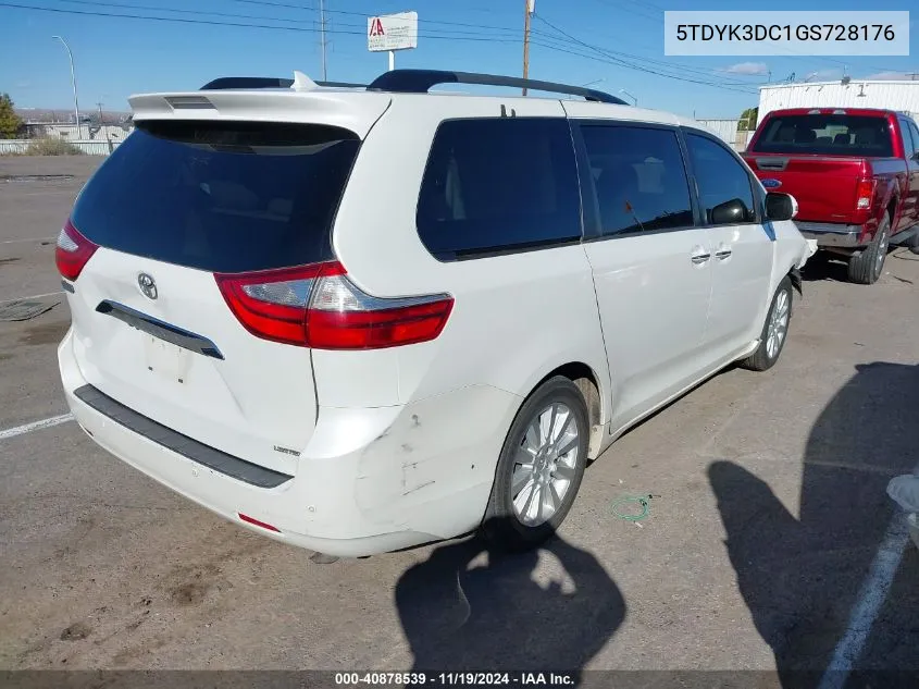 2016 Toyota Sienna Limited Premium 7 Passenger VIN: 5TDYK3DC1GS728176 Lot: 40878539