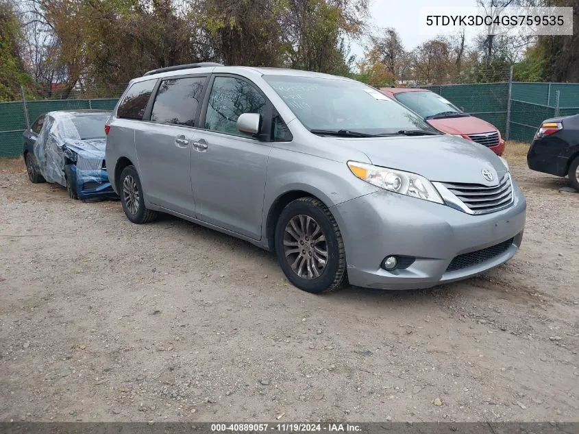 2016 Toyota Sienna Xle/Limited VIN: 5TDYK3DC4GS759535 Lot: 40889057