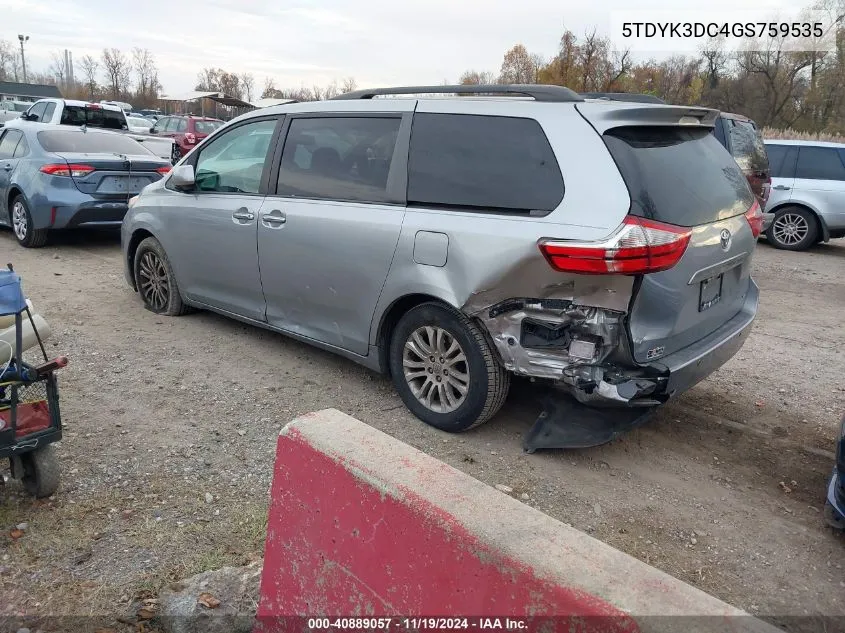 2016 Toyota Sienna Xle/Limited VIN: 5TDYK3DC4GS759535 Lot: 40889057