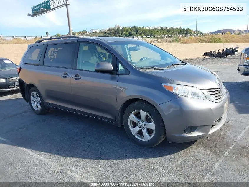 2016 Toyota Sienna Le 8 Passenger VIN: 5TDKK3DC6GS764533 Lot: 40903786