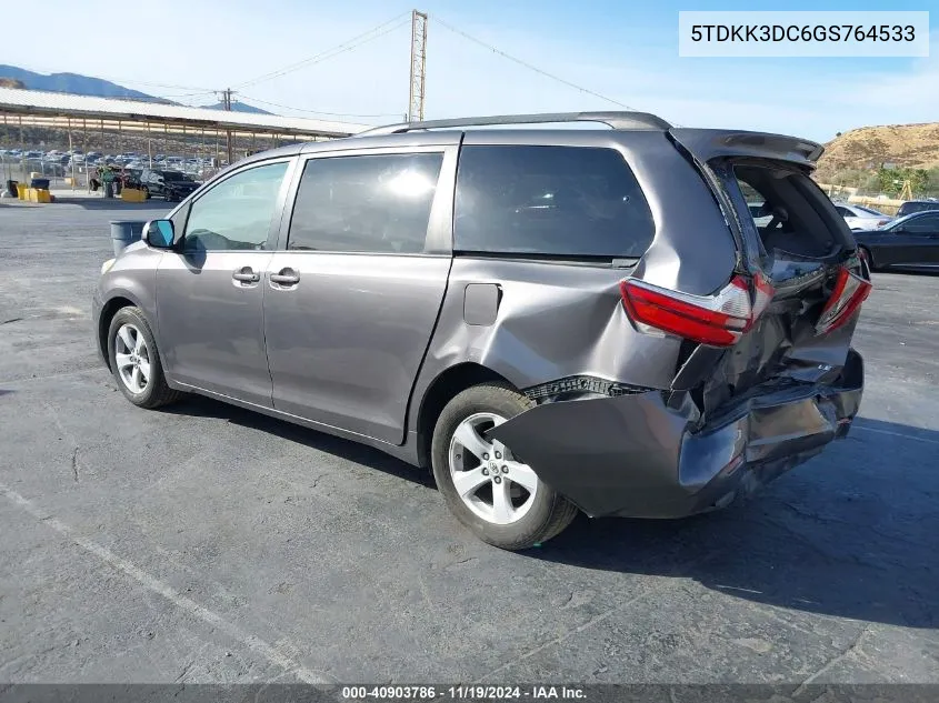 2016 Toyota Sienna Le 8 Passenger VIN: 5TDKK3DC6GS764533 Lot: 40903786