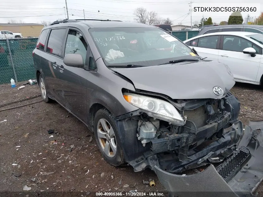 2016 Toyota Sienna Le 8 Passenger VIN: 5TDKK3DC5GS756360 Lot: 40905366