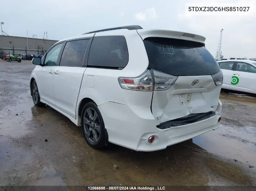 2017 Toyota Sienna Se VIN: 5TDXZ3DC6HS851027 Lot: 12066698