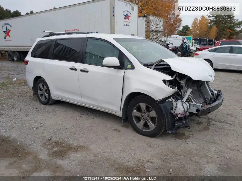 2017 Toyota Sienna VIN: 5TDZZ3DC0HS830893 Lot: 12135247