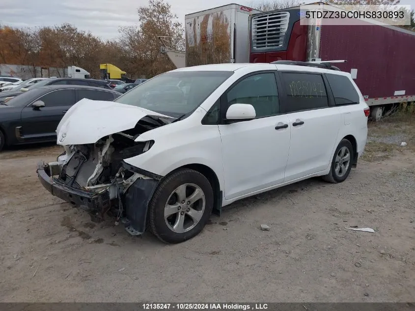 2017 Toyota Sienna VIN: 5TDZZ3DC0HS830893 Lot: 12135247