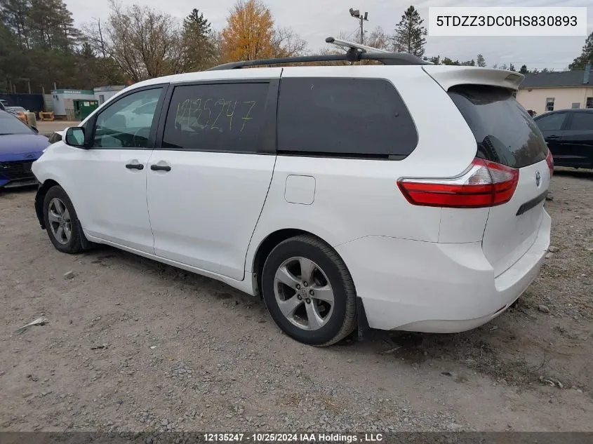 2017 Toyota Sienna VIN: 5TDZZ3DC0HS830893 Lot: 12135247