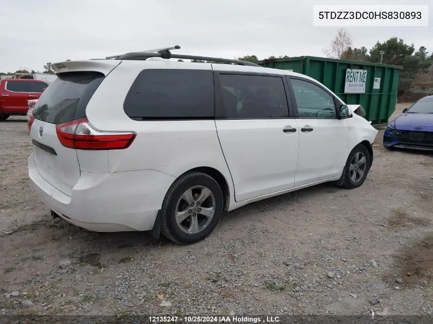 2017 Toyota Sienna VIN: 5TDZZ3DC0HS830893 Lot: 12135247