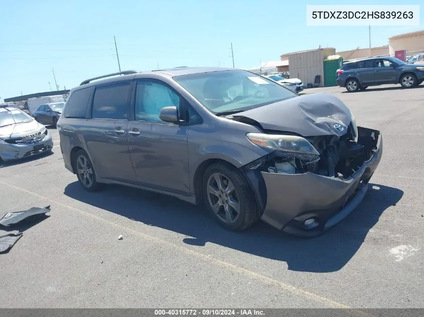 2017 Toyota Sienna Se Premium 8 Passenger VIN: 5TDXZ3DC2HS839263 Lot: 40315772