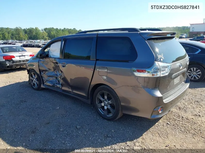 2017 Toyota Sienna Se Premium 8 Passenger VIN: 5TDXZ3DC0HS827841 Lot: 40394821